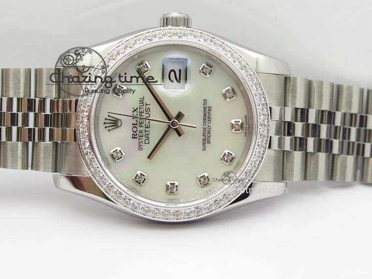 MiroTime 0216 DateJust 116234 BP Best Edition SS White MOP Dial Diamond Markers On SS Bracelet A2824 V ModernLook 3943